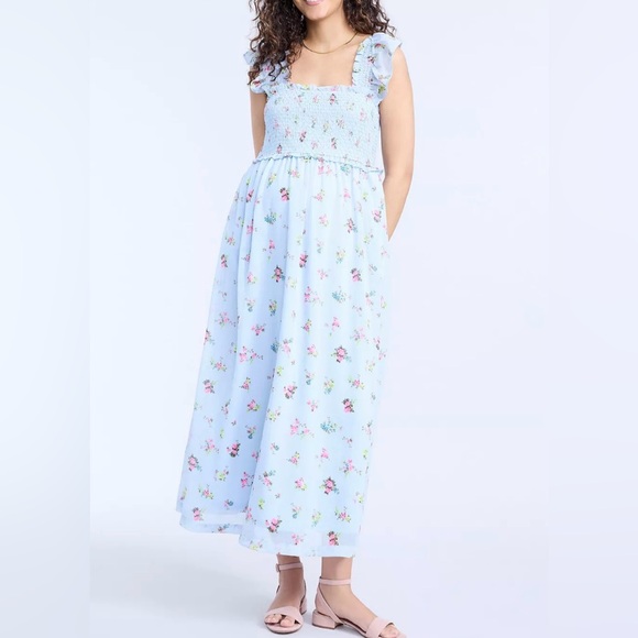 Floral Blue Maternity Dress - Picture 1 of 2